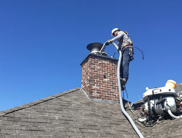 Dedicated Southbury Chimney Sweep team member cleaning a chimney in Southbury, CT