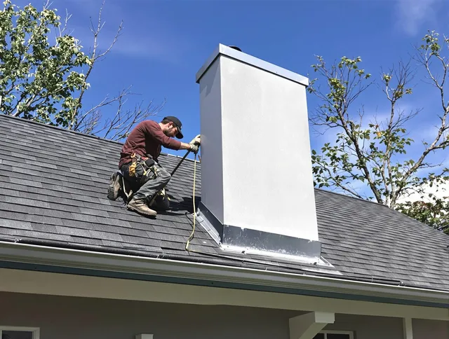 Southbury Chimney Sweep team member finishing chimney construction in Southbury, CT