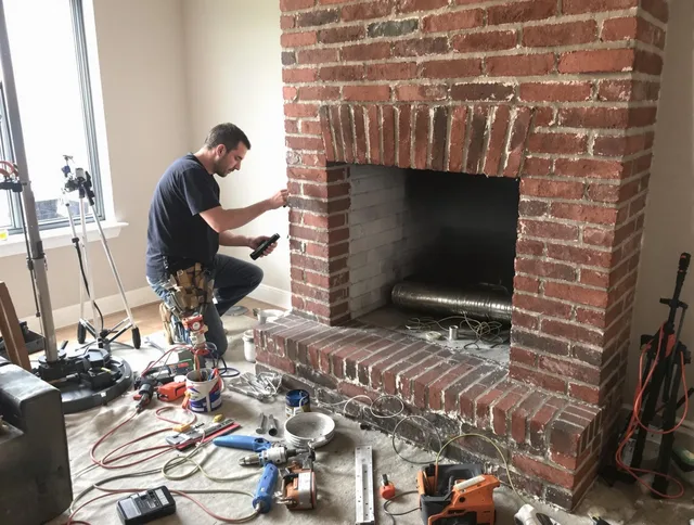 Southbury Chimney Sweep specialist finalizing chimney liner service in Southbury, CT