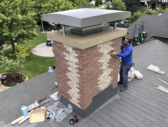 Southbury Chimney Sweep team working on a custom chimney remodel in Southbury, CT