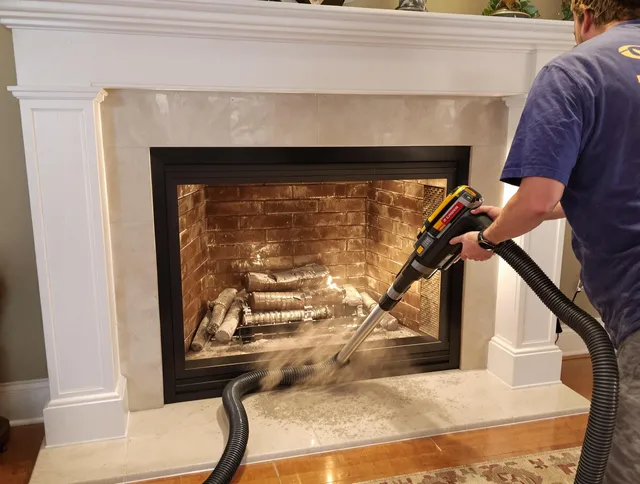 Fireplace cleaning performed by Southbury Chimney Sweep in Southbury, CT